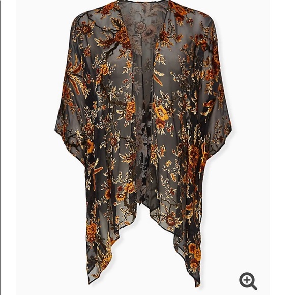 Torrid MULTI FLORAL BURNOUT RUANA kimono shrug - Picture 5 of 12